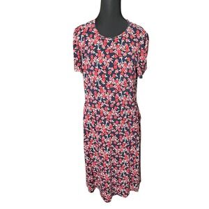 Boden Womens Navy Blue Red Floral Jersey Short Sleeve Midi Dress US 10R UK 14R